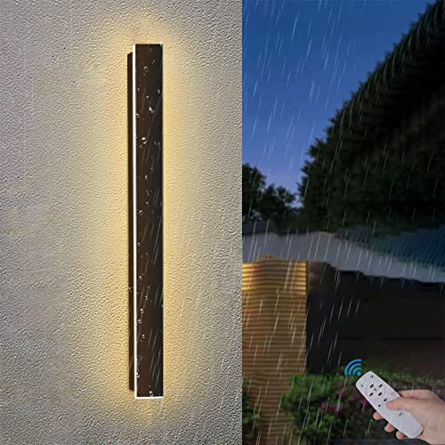 Schwarz Außen Dimmbar Wandleuchte mit Fernbedienung Garten Wandbeleuchtung LED Aussen Innen Wandleuchten Farbtemperatur Einstellbar Langer Streifen Balkon Aussenleuchte IP65 (Dimmbar,40cm 28W)