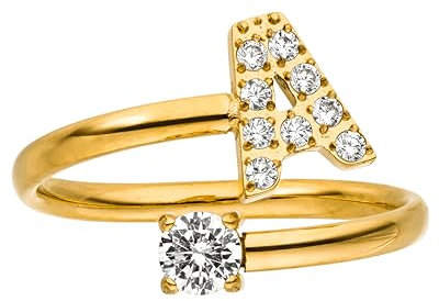 Purelei® Buchstaben Ring A – Damenring aus langlebigem Edelstahl – Wasserfeste Ringe – Verstellbare Ringe von Größe 50 bis 60 – Modeschmuck für deinen individuellen Look