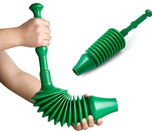 Heavy Duty Toilet Plunger, Big Powerful Toilet Unblocker for Clearing Blockage in Drains, Flexible Plumbing Suction Tool for Unblocking Toilets of All Types, Kitchens, Sinks, Baths, Green
