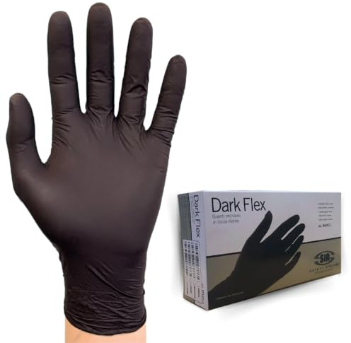 Sir Safety System Guantes desechables de nitrilo/vinilo Dark Flex (paquete de 100 unidades), S Guantes de nitrilo y vinilo negro, guantes desechables, guantes de trabajo M, sin látex y sin polvo. 100