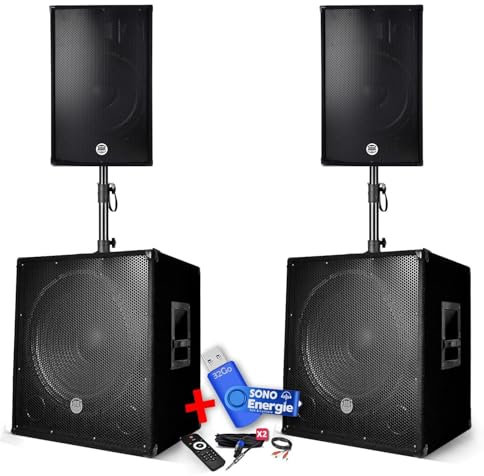 Bmsonic BMS-151515-3000W - Altavoces DJ de 15 + 2 cajas de 15 + patas - USB/BLUETOOTH+ USB 32G