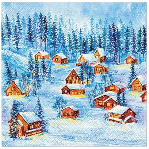 20 Servietten Weihnachten Kleine Stadt im Winter als Tischdeko. Papierservietten mit Motiv. Auch für Decoupage und Serviettentechnik 33x33cm