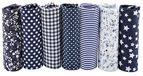 7 Stück Baumwollstoff Meterware Stoffpaket, 25 x 25 cm Stoffe zum Nähen Patchwork Stoffe Paket zum Quilten DIY Basteln Handwerken (Dunkelblaue)
