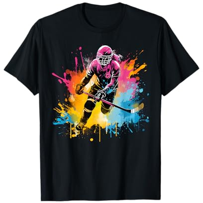 Colorido jugador de hockey sobre hielo Chica en Hockey sobre hielo para mujer Camiseta