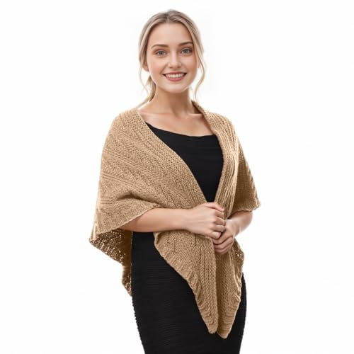 FAD-4U Warmer Winterschal für Damen, mittelalterlicher Vintage-Stil, gestrickt, gemütlich, Wickelschal, warm, Damenpullover, Dreieckstuch, Umhang, Khaki, Einheitsgröße