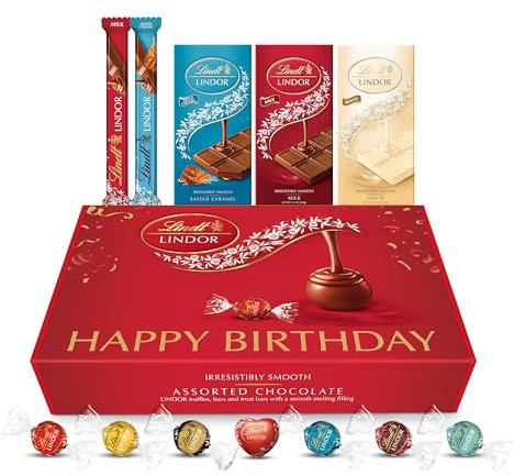 Lindt Lindor Official Happy Birthday Chocolate Gift Hamper Box - Chocolate Truffles - Chocolates Bars and Tablets - Assorted Flavours