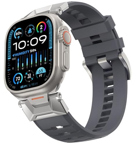 Bouixel Fluororubber - Correa compatible con Apple Watch Ultra 2/Ultra Band de 49 mm, 45 mm, 44 mm, 42 mm, correa deportiva transpirable con conectores de acero inoxidable, 42mm/44mm/45mm/49mm, Goma