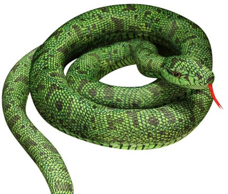Große Plüschschlange Stofftier Realistische Schlange Plüschtier Kuschelschlange Riesige Schlange Kuscheltier Stoffschlange Halloween Spielzeug für Kinder Erwachsene (Grüne Mamba Schlange,110cm)