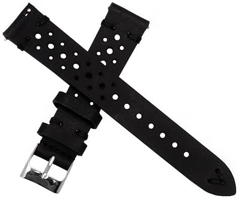 Dcasmo group Echtleder Uhrenarmband Schwarzes 18 mm für Herren New Stock Vintage – Original Diver Racing Rally Armband – Traditionelles Retro Strap
