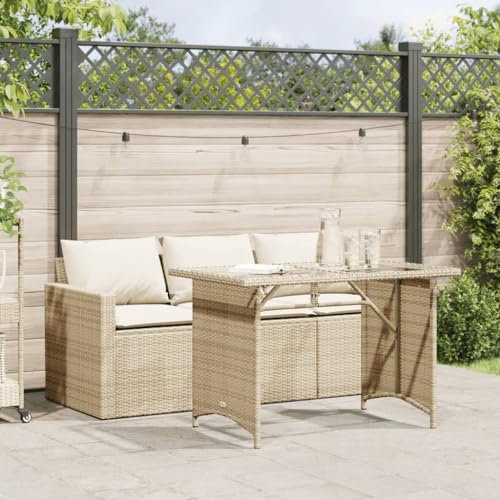 Faroom Gartensofa Rattan Balkon Sofa 3 Sitzer mit Tisch Lounge Sofa Outdoor Rattansofa 3er Balkon Lounge Klein Balkonmöbel Couch Gartenlounge Gartenmöbel Polyrattan Beige, Cremeweiß