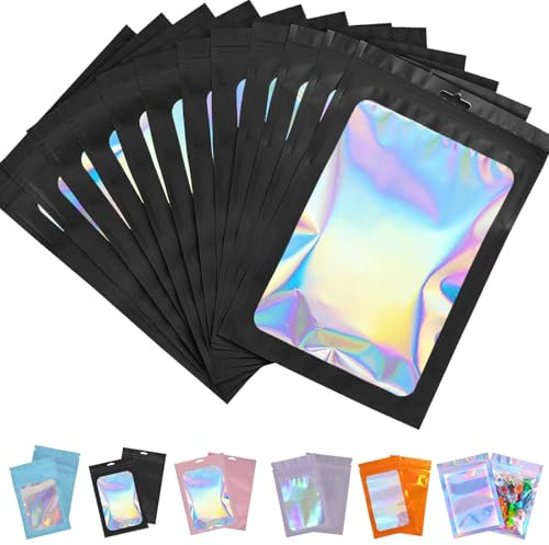 50pcs Black Smell Proof Mylar Bags - 20x30cm, Resealable Sweet Pouches, Small Plastic Bags for Lipgloss, Jewelry, Eyelash, Food Storage, Gift Grip Foil Ziplock Bags