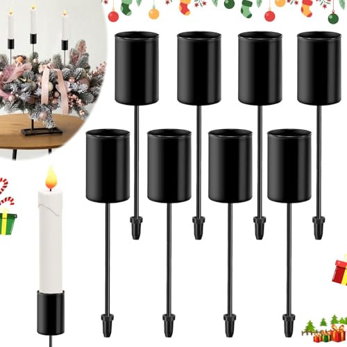 8 Pièces Bougeoirs pour Couronnes de l'Avent, Bougeoir pour Bougies de l'Avent, Porte Chandelier Noirs Métal, Support Bougie en Métal avec Pic, pour DIY, Noël Décoration de Table
