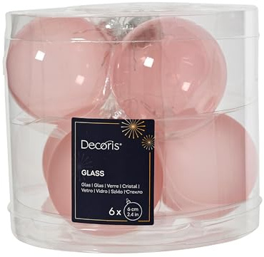 Kaemingk Palline di Natale in Vetro 6 cm x 6 Pezzi - Opaco e Lucido Trasparente - Decorazioni per Albero di Natale - Rosa