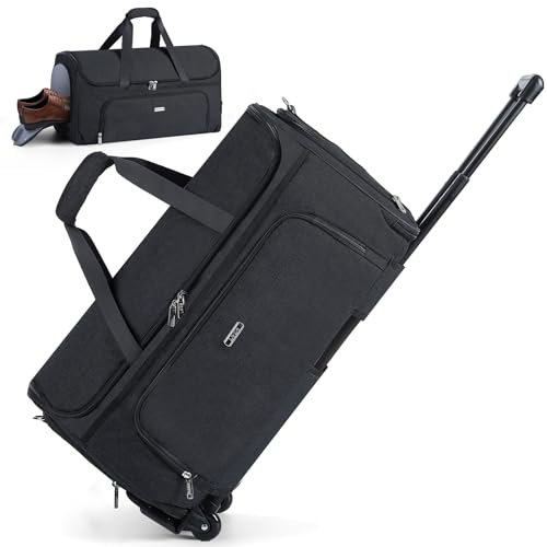 Lekespring Kleidersack mit Rollen, Convertible Weekender-Beutel, Große Handgepäck-Kleidungsbeutel für den Reisen, Garment Duffle Bag (Schwarz)