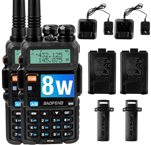 Walkie Talkie 128 Canales con LCD, 144-146/430-440 MHz UHF/VHF, Batería Recargable 1800mAh, VOX, CTCSS/DCS, Alcance de 5 a 8 Km, Incluye Auriculares - Profesional