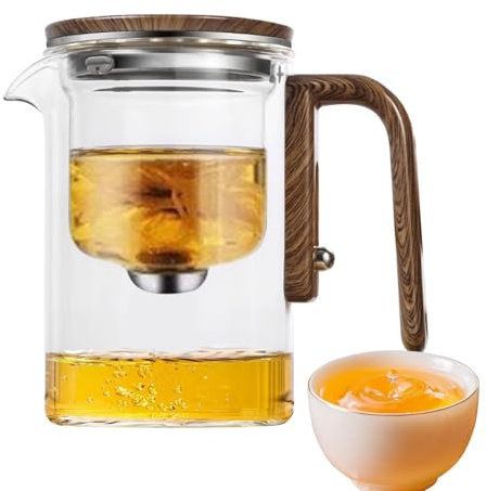 Enchanted Glass Teapot with Strainer and Infuser - Magic Water Separation Teapot with Wooden Handle