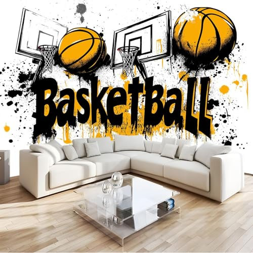 3D Mural Photo Wallpaper Basketball Graffiti Backdrop Wall Interior Decor Wallpaper 3D Panel Wall 200x140 cm Bathroom Restaurant Hall Living Room Hallway