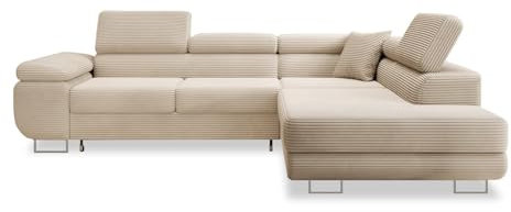 INTENSE DECO Canapé d'angle Droit Convertible Marius Velours côtelé Beige