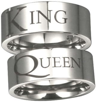 NTALJC Paar-Versprechensringe-Set, Ehering für Damen und Herren, Edelstahl, poliert, rund, 8 mm, Queen-King-Silber