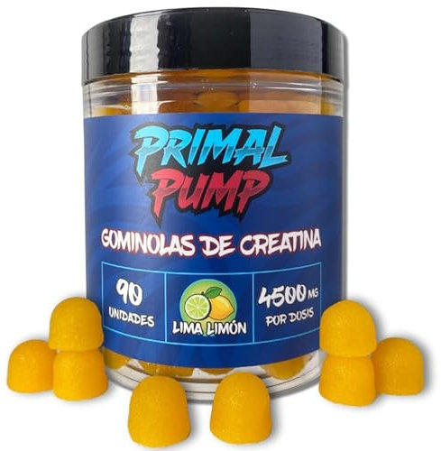 Primal Pump Gominolas de Creatina Monohidratada 4.5g - Creatina en Gominolas para Rendimiento y Potencia - Sin Azúcar, Vegano y Sin Gluten - 1.5g Creatina Monohidrato por Gominola - Sabor Lima Limón