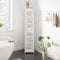 Dripex 7 Tier Bathroom Floor Cabinet, Slim White Storage Cabinet with Door, Narrow Free Standing Cupboards Adjustable Shelves for Bathroom, Bedroom or Balcony (Door Style 2)