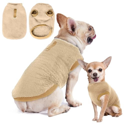 TALWIOR Hundepullover Fleece für Kleine Hunde, Katzenpullover Fleecejacke Hundekleidung für Chihuahua, Französische Bulldogge (Braun, S)
