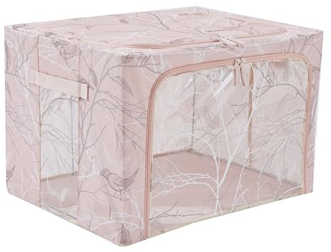 Periea ‘Sadie’ Folding Collapsible Stackable Fabric Home Storage Boxes with Steel Frames (Blush Birds)