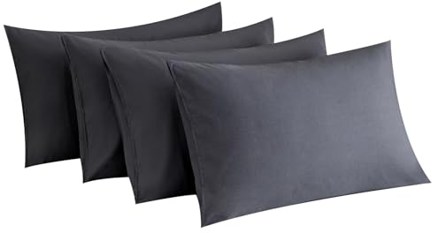 MINIPANDA Dark Grey Pillow Cases Set of 4 Queen Size - Super Soft, Smooth and Breathable Dark Gray Pillow Cases Queen- Envelope Design - Machine Washable Lightweight (20X30 Inches (4 Piece))