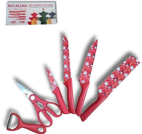 Generico NATALUNA Set Coltelli da Cucina Tema Natalizio - Perfetto Regali Natale 2024 Offerte per tutta la famiglia - 6 pezzi cofanetto regalo donna