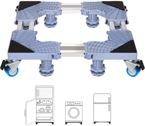 Estructura para lavadora, frigorífico, lavadora con tamaño ajustable con función de absorción de impactos antideslizante, capacidad de carga de hasta 200 kg (4 ruedas + 8 pies)