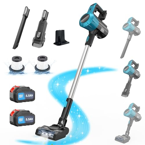 45000Pa/550W/60Min Akku Staubsauger für Makita Akku 18V, Staubsauger Kabellos mit 2PCS 5500mAh Batterien, 6-in-1 Leichter Handstaubsauger für Tierhaare Holzböden Fliesen Teppiche und Autoinnenräume