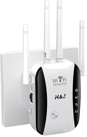 2025 Newest WiFi Extender Booster, AC300 Mbps WiFi Booster Single Band, 4 Antennas Up to 5000 Sq.ft and 50 Devices, Internet Repeater - Ethernet Port,1-Click Setup,Access Point,Alexa Compatible