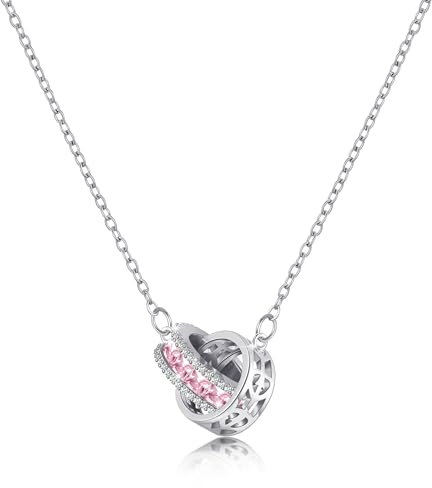 Linawe Collana rosa in acciaio inossidabile da donna, collane con ciondolo in quarzo rosa, collana con ciondolo a catena in argento, set di gioielli con pietra portafortuna in cristallo