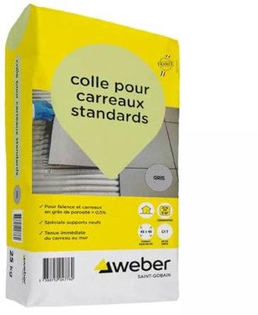 Weber Colle pour carreaux standards intérieur/extérieur, Gris 25 kg - pour faïence carreaux poreux, sur supports neufs