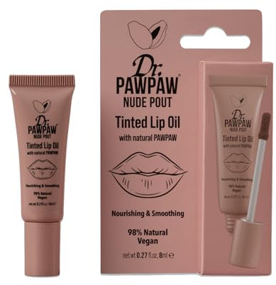 Dr.PAWPAW Nude Pout Tinted Lip Oil (8ml), Natural Vegan Lip Tint, Glossy, Hydrating with PAWPAW, Aloe Vera & Castor Oil, Buildable Colour for Nourished, Soft Lips