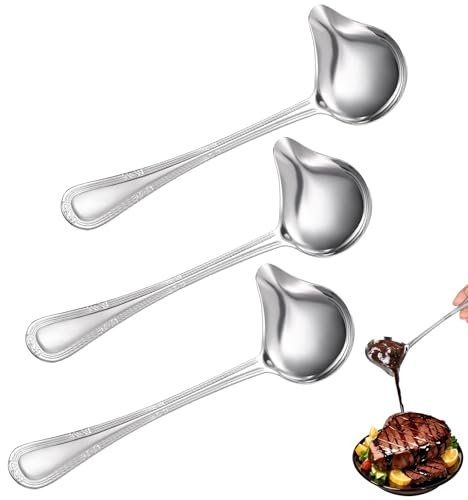3 Pcs Ladle Spoon, Soup Ladle with Pour Spou 20.5 cm/ 8.07 Inch, Stainless Steel ladle, Sauce Drizzle Spoon, Gravy ladle for Serving, Sauce Appetisers, Salads, Main Courses and Desserts