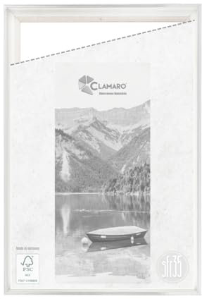 CLAMARO 'SFR35' Schattenfugenrahmen für DIN A4 (21 x 29,7 cm) Keilrahmen | Weiss Silber | MDF-Holz Bilderrahmen für Keilrahmen Leinwände inkl. Aufhänger und Montagematerial