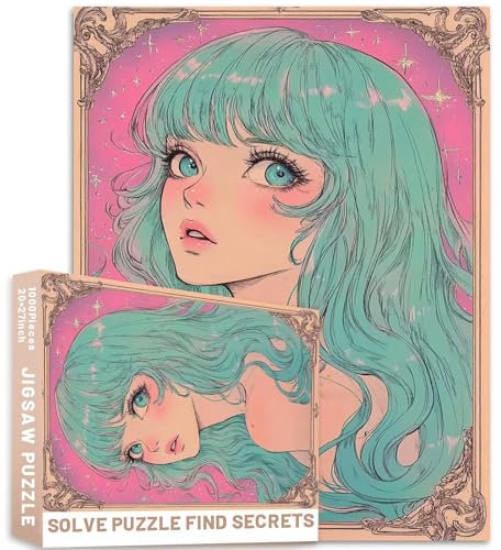 1000-teiliges Puzzle, türkishaariger rosa Hintergrund, kunstvolles Rahmendesign, 68,6 x 50,8 cm, buntes DIY-Puzzle, Heimdekoration, Geschenke, Familienpuzzle, perfekt für Spieleabende
