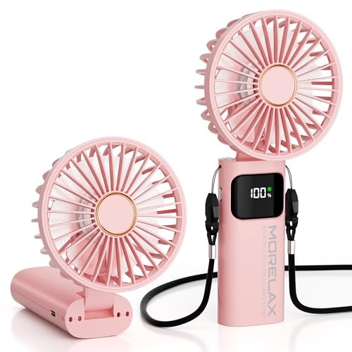 Ventilatore a Mano,Mini Ventilatore Portatile,5200mAh Ricaricabile,Piccolo Ventilatore Tascabile Con 6 Livelli di Velocità,Ventilatore USB Pieghevole a 180° per Casa,Ufficio,Scuola,Esterno,Rosa
