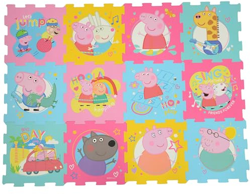 Peppa Pig Foam Play Mats | Soft Baby Toddler Floor Mat Tiles for Play Pen, Tummy Time | 10mm Thick Interlocking 12 Piece Matting for Children