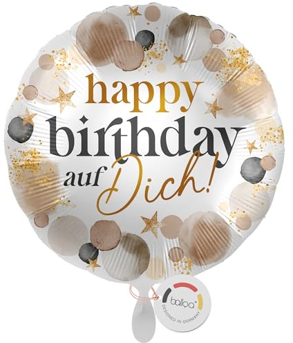 balloa Geburtstagsballon happy birthday auf Dich, Folienballon, 33 cm | Festlicher happy birthday Schriftzug, runde Form, heliumgeeignet, ungefüllt, Geburtstagsdeko für Jung und Alt