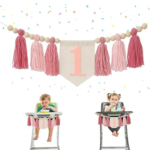 Hochstuhl Banner für 1. Geburtstag Niedlich 1. Geburtstag Deko Mädchen Kreativ 1 Geburtstagsbanner Deko für Mädchen für Kinderzimmer (Rosa Weißem)