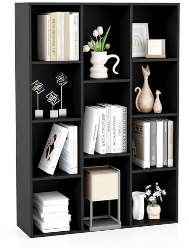 COSTWAY Bücherregal mit 11 Fächern, Bücherschrank, Büroregal, Würfelregal, Standregal, für Wohnzimmer, Schlafzimmer, Büro, Kinderzimmer, 74 x 24 x 106 cm (Schwarz)