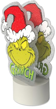 The Grinch – LED Teelicht Weihnachtsdeko Figur in Grün & Rot – Künstliche Kerze 7x5 cm Tischdeko zum verschenken – Kleine weihnachtliche Deko – Festlicher Blickfang für Tisch, Fensterbank & Regal