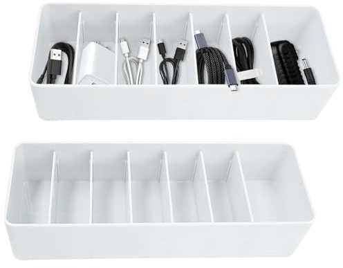 FORYNXHWIN 2 Stück Datenkabel Organisator, Kabelbox Kleiner, Verstellbare Kabel Organizer Box mit 14 Kabelbindern zur Aufbewahrung von Ladekabeln, USB-Kabeln und Elektronikzubehör (Weiß)