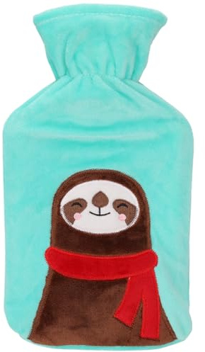 MIJOMA Wärmflasche 0,75L mit weichem Fleecebezug – Kinder-Wärmflasche mit Tiermotiv – für Bauchweh, Kuschelzeit & Wohlfühlmomente (Faultier)