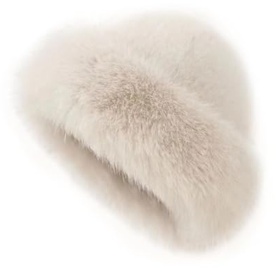 Flanliy Pelzmütze Damen mit Kunstfuchs, Flauschiger Weicher Fellmütze Damen, Warme Russische Mütze mit Kunstpelzbesatz, Kunstfell Faux Fuchs Pelz Mütze für Skifahren, Reisen, Camping & Outdoor