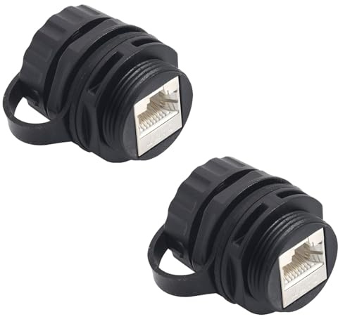 PENGLIN 2 Stück Geschirmte RJ45 CAT7 8P8C Ethernet Einbaubuchse Panel Mount Netzwerk LAN Buchse zu Buchse Koppler mit wasserdichter/staubdichter Kappe