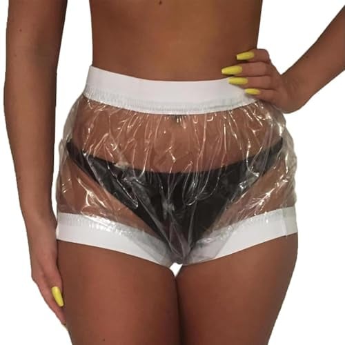 Adult Fully Clear Plastic Pants,Pull-On Plastic Panty,Transparent Waterproof Underwear Incontinence Polyvinyl Chlorid Plastic Diaper for Men and Women (Clear, X-Large)