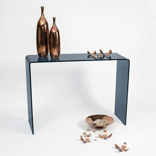 Homely® Mesa Consola Murano 100x35x75 cm. | Cristal Curvado Templado de una Pieza Grosor 10mm. | Diseño Minimalista Ideal para estancias Modernas (Gris Smoke)